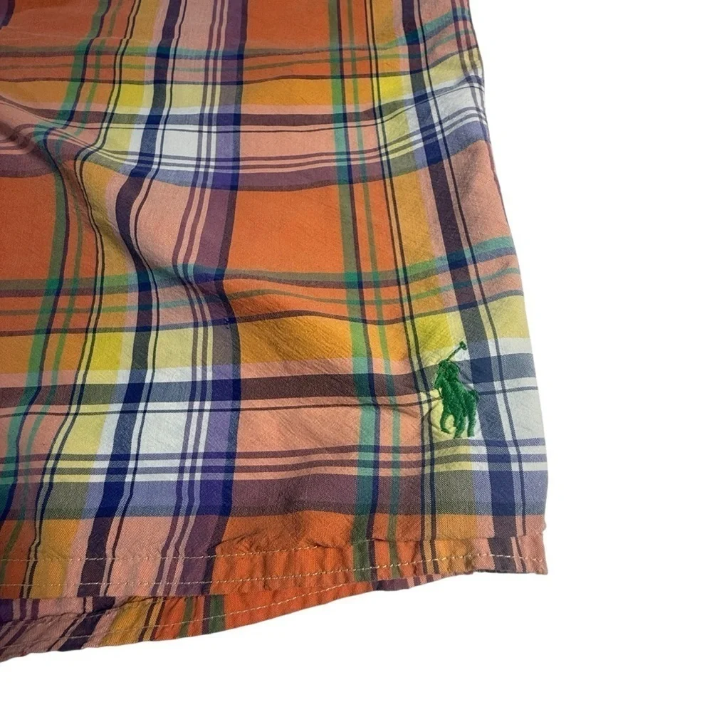 Polo Ralph Lauren Madras Plaid Orange Multicolor Swim Trunks Shorts XL Preppy